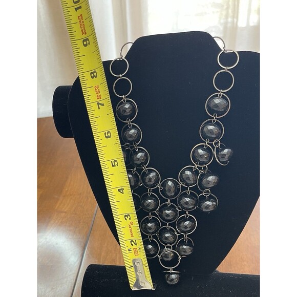Lydell Bib Statement Necklace Black Faceted Beads Metal Rings Chunky Fashion - Picture 3 of 8